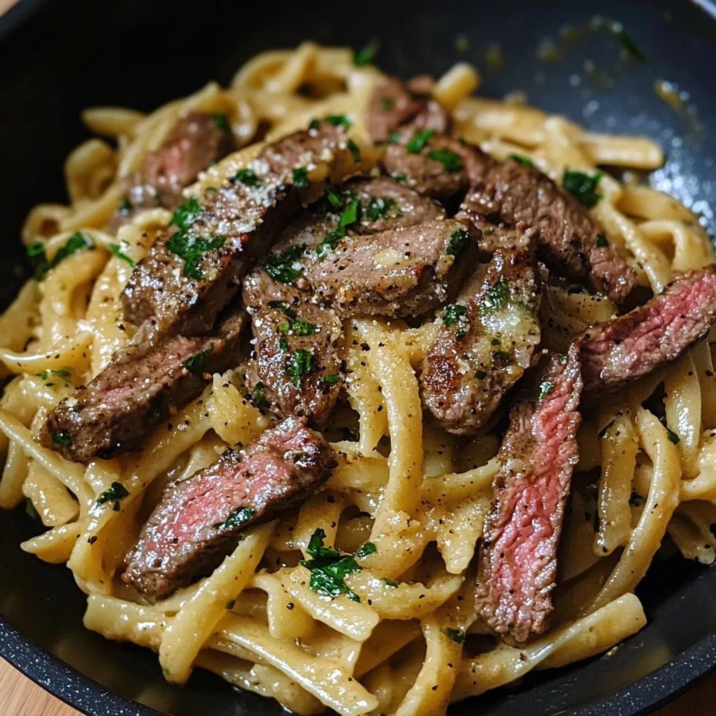 One-Skillet Spicy Garlic Butter Parmesan Steak Pasta