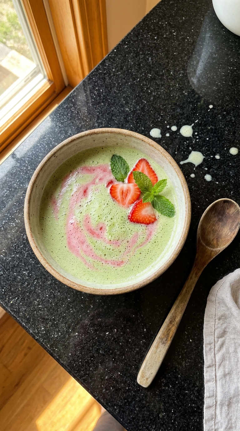 Chilled Matcha Strawberry Soup
