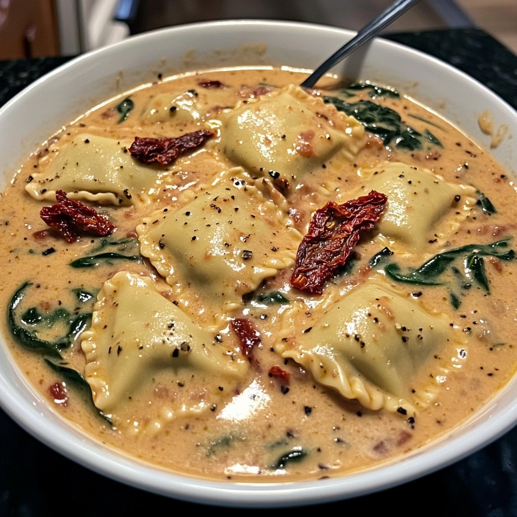 Creamy Tuscan Ravioli Soup