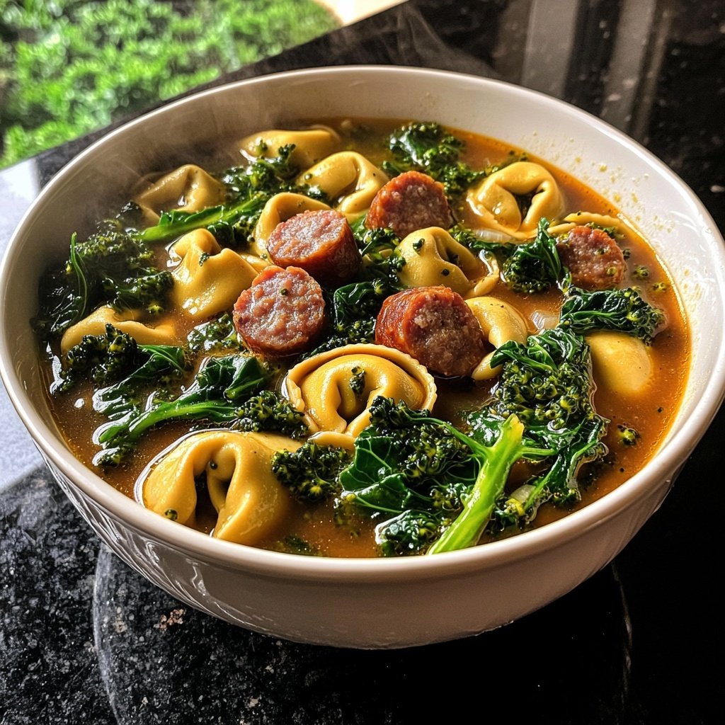 Broccoli Rabe and Sausage Tortellini Soup