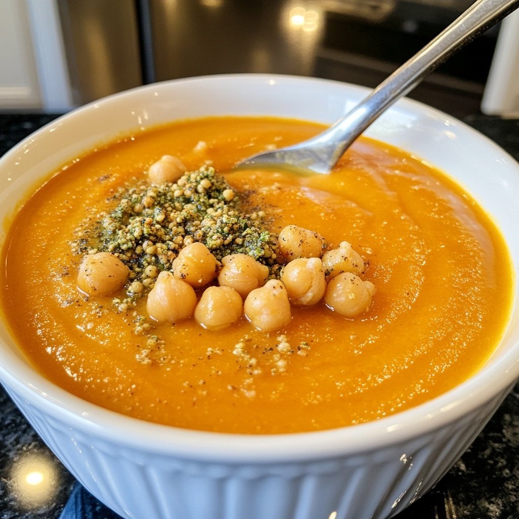 Roasted Carrot Soup with Za'atar and Chickpeas
