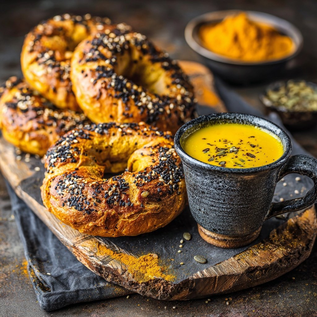 Protein Bagels with Turmeric Golden Milk