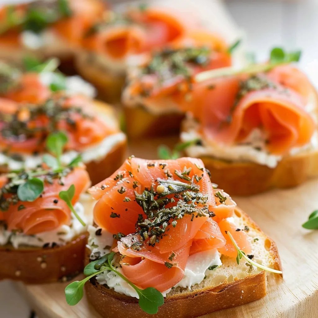 Salmon Crostini with Garlic Herb Cream Cheese