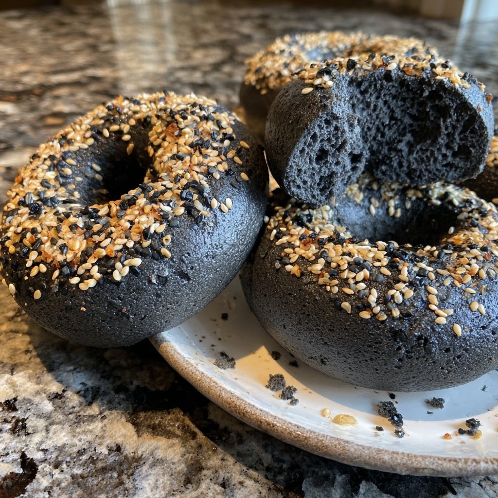 Protein Bagels with Activated Charcoal Gray