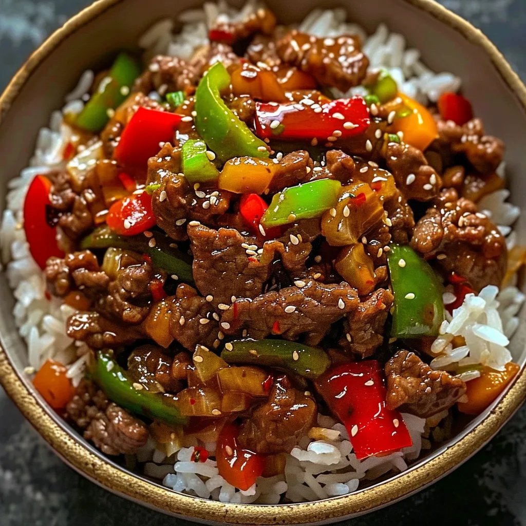 Healthy Beef and Pepper Rice Bowl