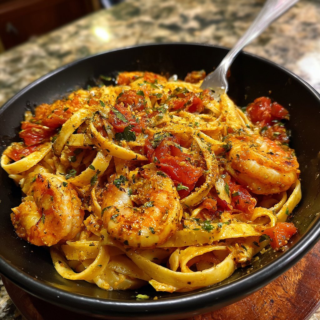 Zesty Shrimp and Tomato Fettuccine